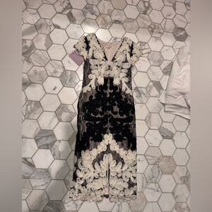 JS Collections Black and Cream Lace Midi Dress / NWT